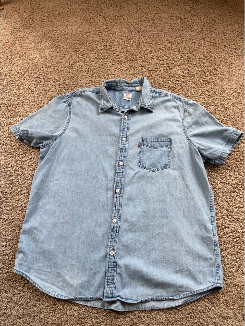 Men's Levi's short-sleeve denim button-up shirt light wash standard fit XL